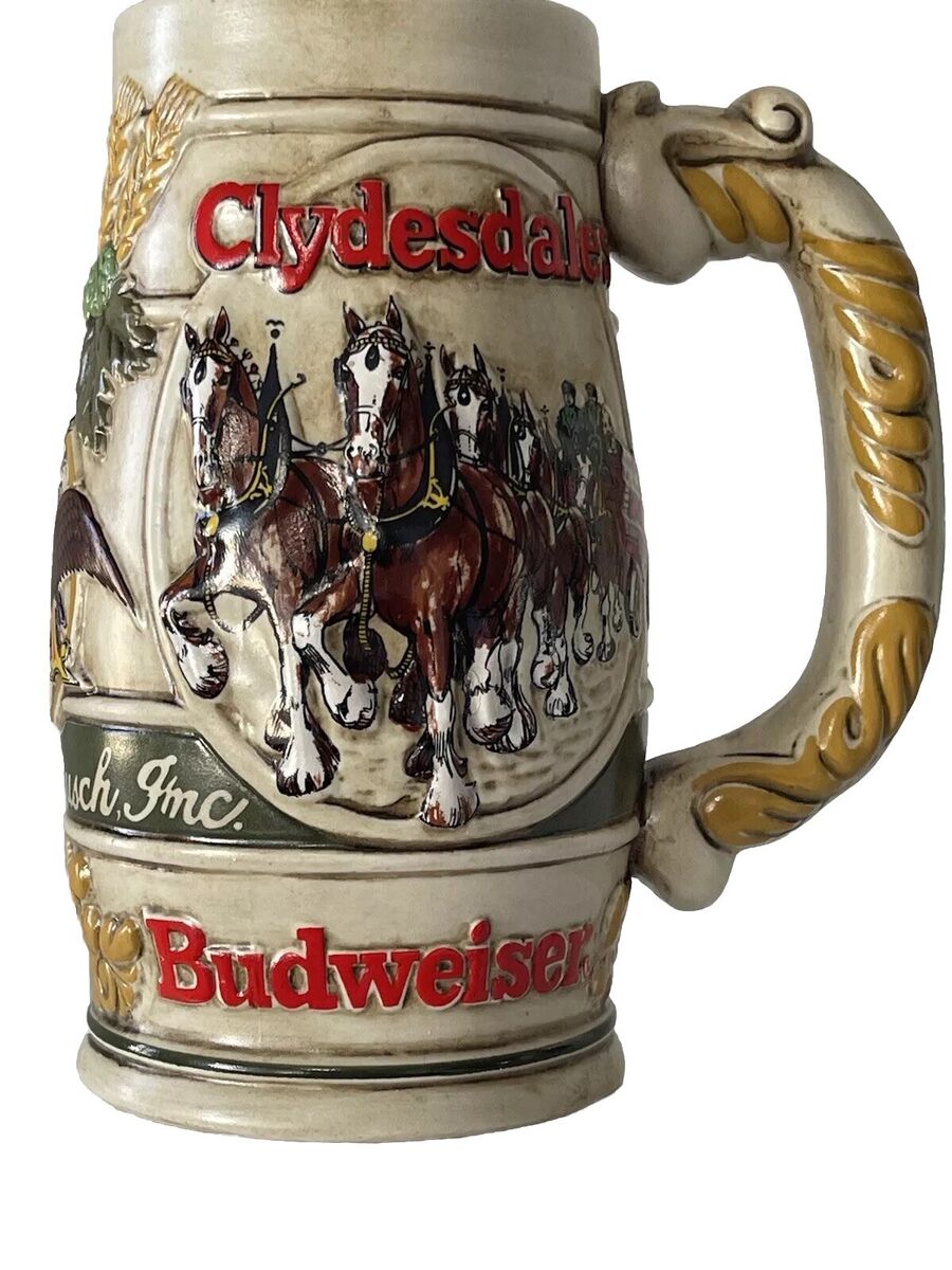 1980s RARE Vintage Budweiser Holiday Clydesdale Beer Stein 1980s RARE Vintage Budweiser Holiday Clydesdale Beer Stein