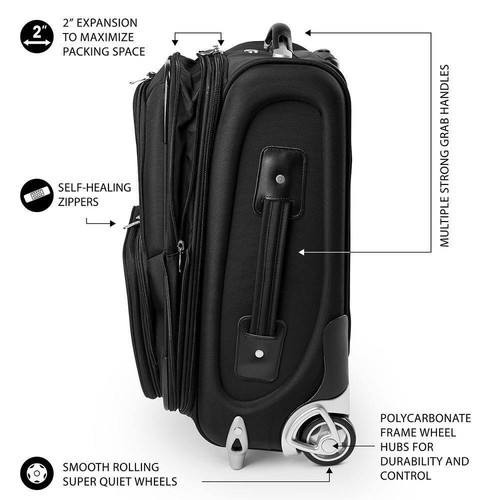 Denco 21 in. Carry-On Rolling Softside Suitcase w/ Exterior Pockets Lightweight - Picture 6 of 6