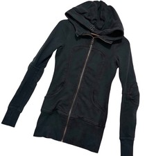 Lululemon Scuba Full Zip Hoodie Black Jacket Thumbholes Womens Small Long