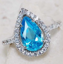 2CT Blue Topaz  Topaz 925 Solid Genuine Sterling Silver Ring Sz 6