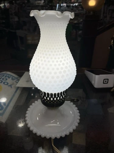 Vintage Milk Glass Hobnail Lamp Functional and Shade