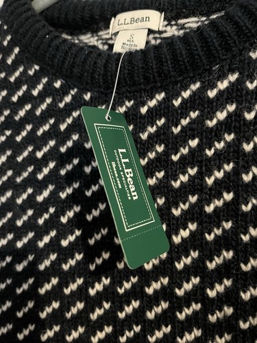 LL Bean Men’s Heritage Norwegian Wool Fisherman Sweater Birds Eye Navy Sz S NWT - Picture 4 of 5