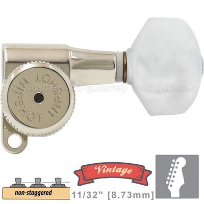 NEW Hipshot VINTAGE 6-in-Line Locking Tuners HEX Pearl Buttons 21/64'' ID, NICKEL