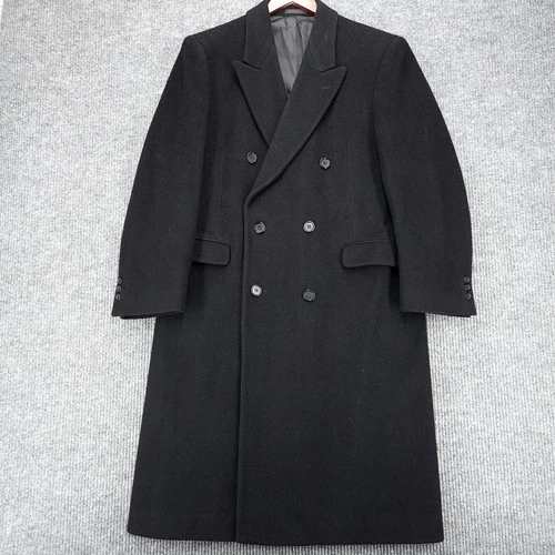 Nino Cerruti Overcoat Cashmere Wool 40R Black Double Breasted Vtg  - product listing photo