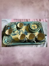 1940-50s Wolverine, Delft 22-pc Child's Lithograph Tin Tea Set; Dutch Blue EUC