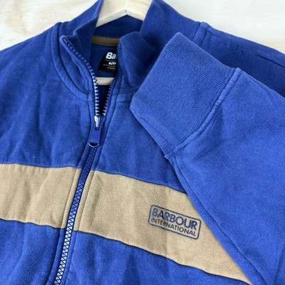 Barbour International Hoodie Men's Medium M Long Sleeve Blue Gold Casual