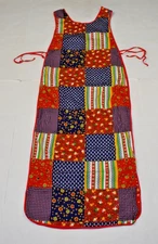 Vintage Full Length Apron One Size 70s Red Blue Patchwork Squares Open Sides