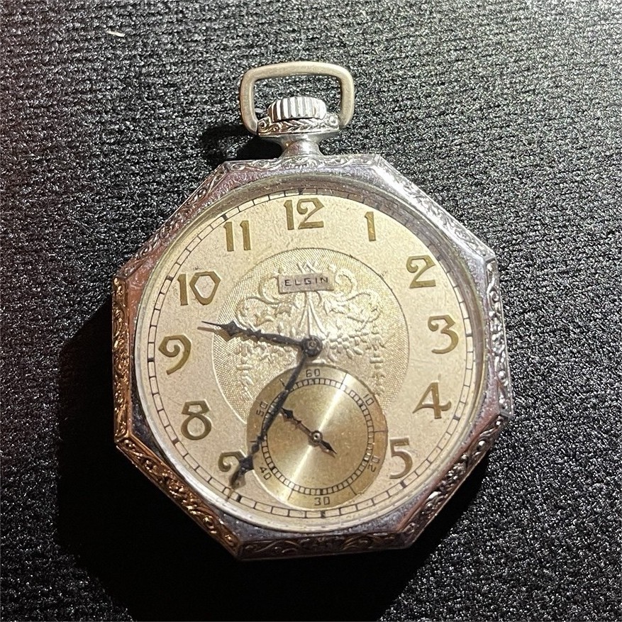 Elgin 1931 Model 3 Open Face Nickel Silver Pocket Watch 12s 7J Arabic Numerals
