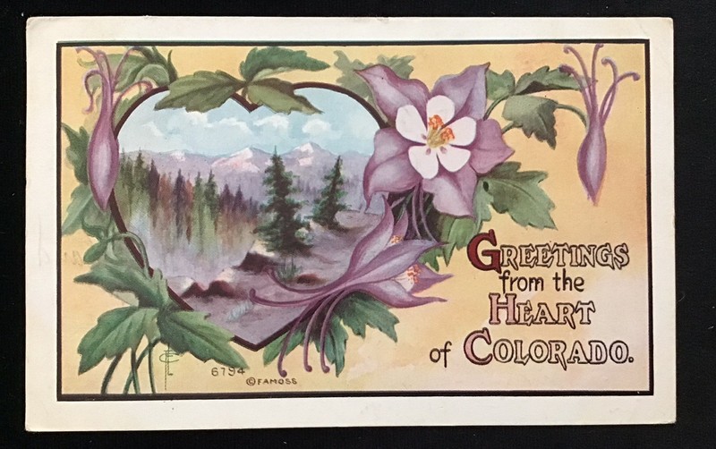 FRED CAVALLY GREETINGS FROM THE HEART OF COLORADO SCENE WITHIN A HEART FLOWERS