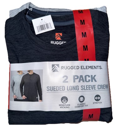 Rugged Elements Mens MEDIUM  Sueded Long Sleeve Crew Tee 2-pack Black & Gray NEW