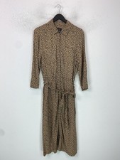 Edit Or's Cut Brown Leopard Print Midi Shirt Dress Tie Waist Pockets UK 14