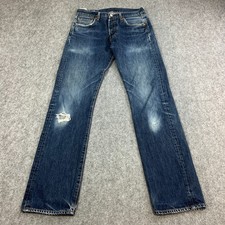 Levi's 501 Mens Jeans Regular Straight 30 32 Dark Wash Blue Distressed Cotton