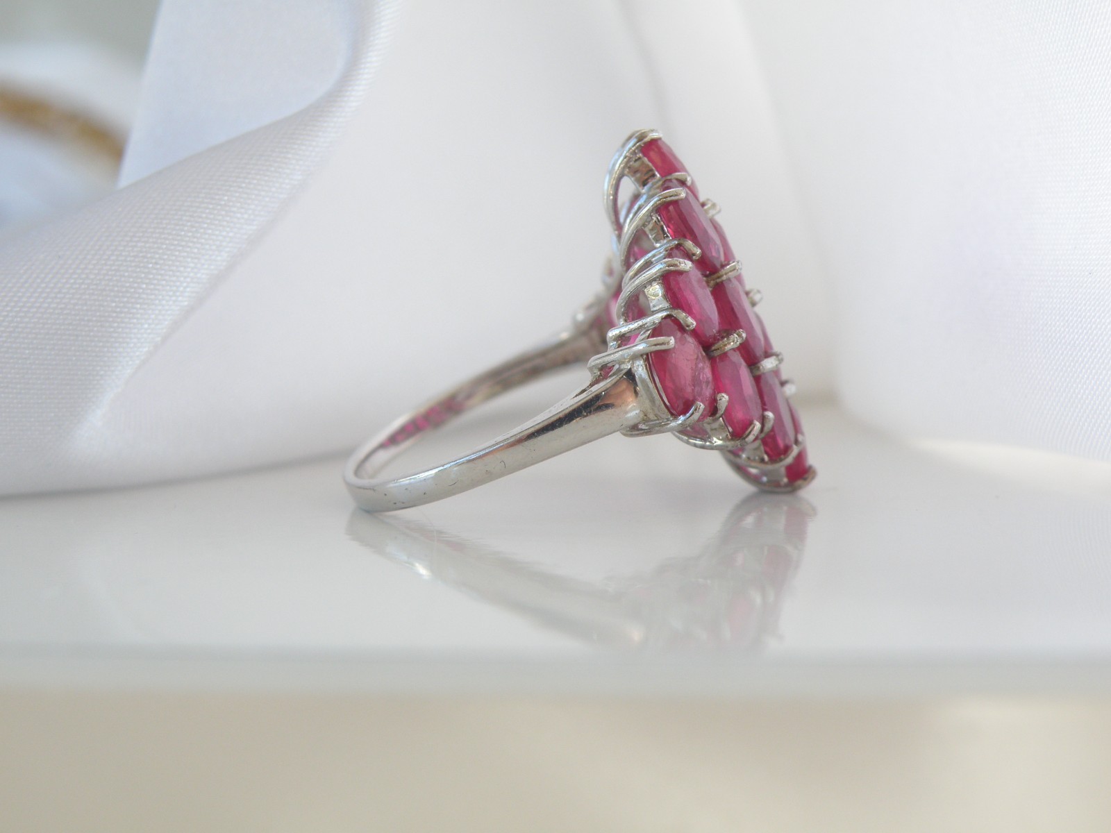 Sterling Silver 925 Natural Niassa Ruby Cluster Large Ring Size 10