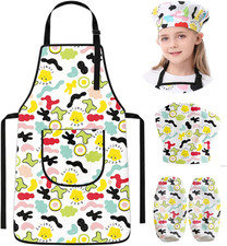 Kids Chef Set with Apron, Hat Sleeves Cooking Baking Outfit for Toddlers t