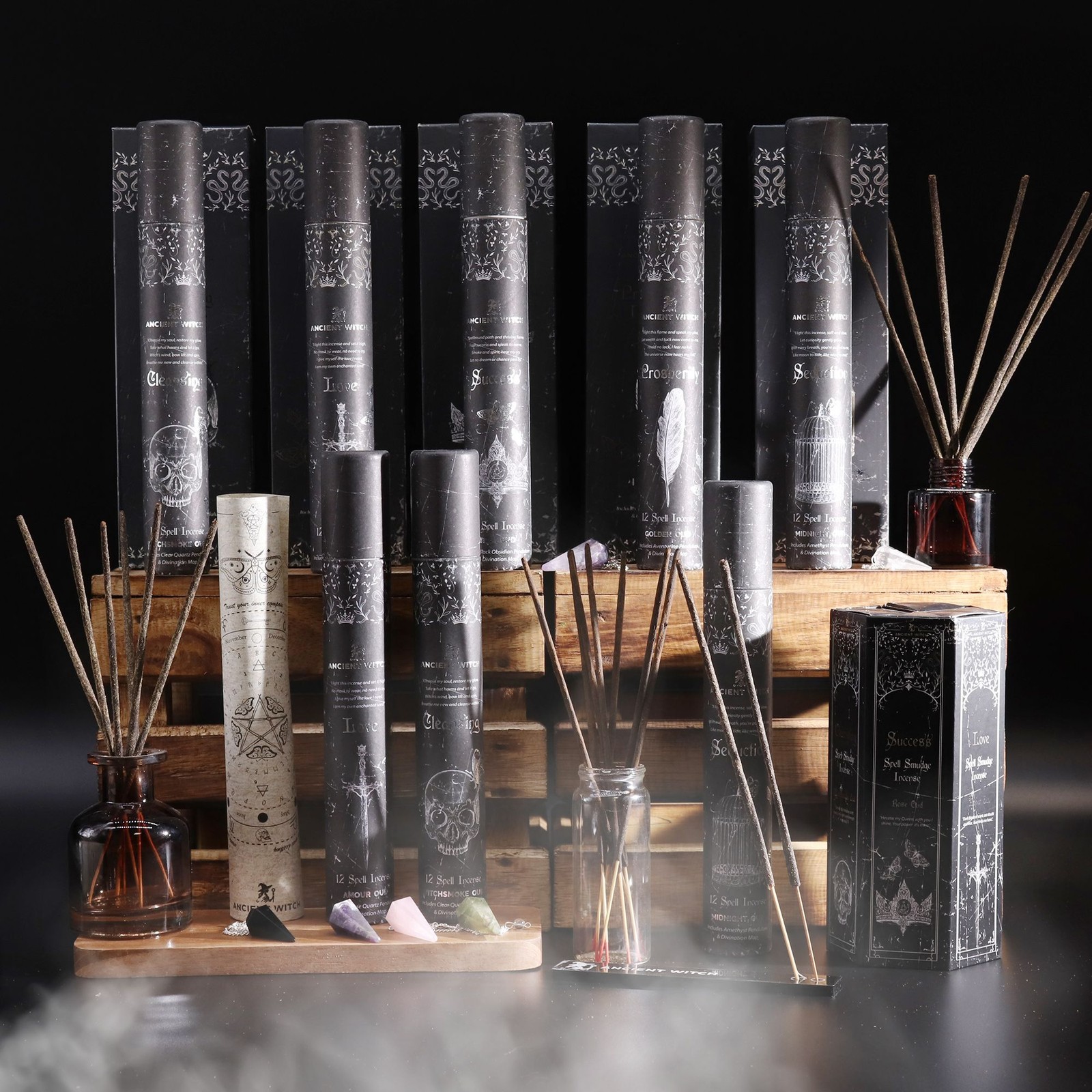 Ancient Witch Incense Gift Set 60 Sticks 5 Gemstone Pendulums Divination Maps - Image 4