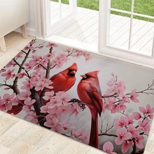 Red Cardinal Flower Indoor Door Mat 29.5x17in Non-Slip Backing Floral Entry Rug