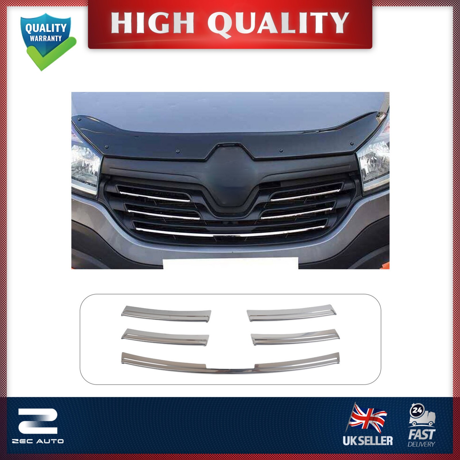 FOR RENAULT TRAFIC III 2014-2019 CHROME FRONT GRILL TRIM STEEL COVERS