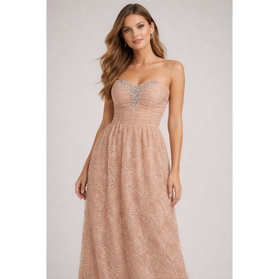 Trixxi Blush Pink Rosette Maxi Dress Rhinestone Sweetheart Formal Prom Size 9