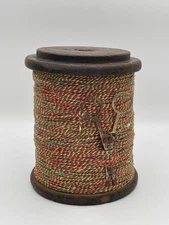 Vintage Decorative Large Spool with Multi-Colored/Christmas Twine and Scissors