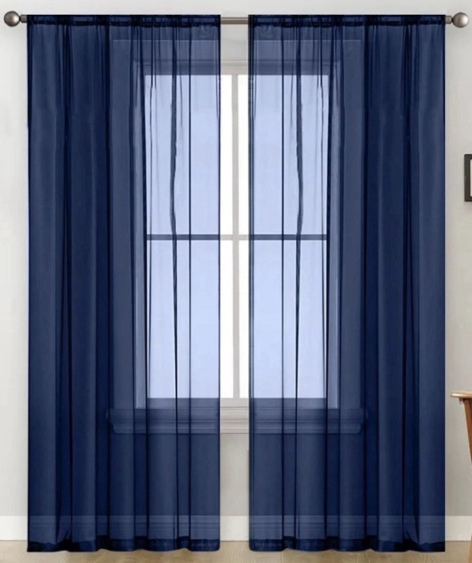 Blue Window Curtains 52" x 84" 2 Panel Set Rod Pocket Sheer