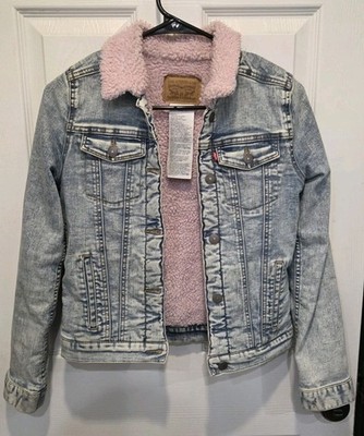 Levi Strauss & Co. Girls Light Blue Pink Sherpa Lined Denim Jacket Size L