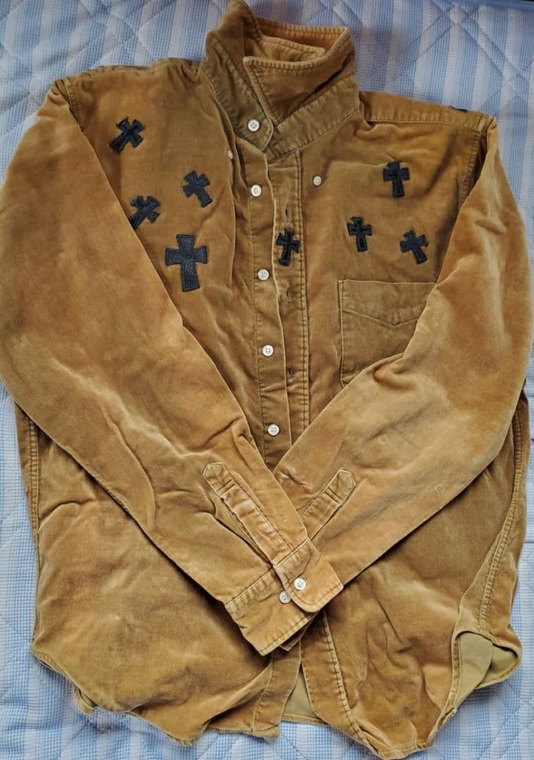 Slap Shot Cross Patchwork Leather Patch Shirt L V… - image 1