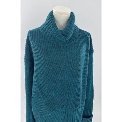 Anthropologie Moth Teal Green Wool Blend Cowl Neck Sweater Turtleneck Normcore S