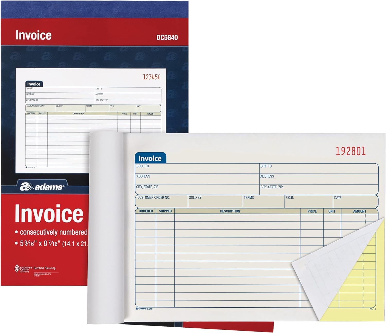 Adams Invoice Book 3 Pack, 2 Part Carbonless Invoices, Horizontal Sales White 