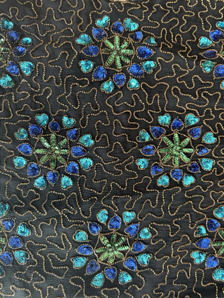 VINTAGE STENAY SEQUINS TOP SILK BLOUSE BEADED FLORAL 80S DESIGNER SEQUENCE DISCO - Image 3 of 4