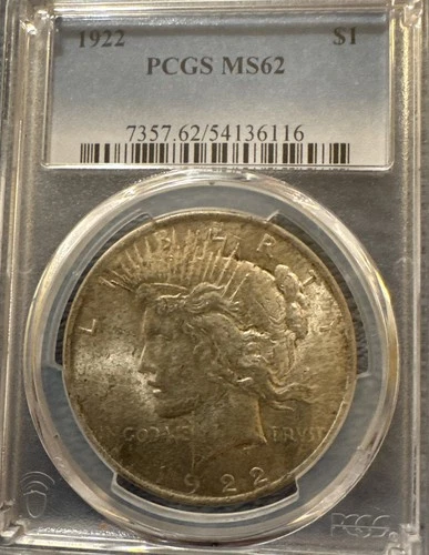 1922- Peace Dollar PCGS MS62, Super Nice  White Made It Over A 100 Years