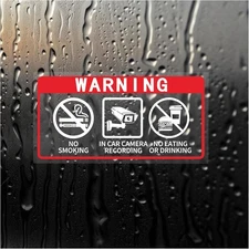 Camera Recording No Eating or Drinking Window Sticker Sign for 4pcs 2 x 4 Inch