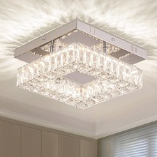 9.8" Modern Crystal Ceiling Light Fixture Mini Square Chandelier Flush Mount ...