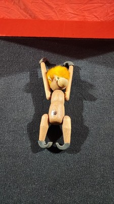 Giftcraft Wood Monkey Figurine Brown Yellow Black Carvings Faux Fur Hair 8in