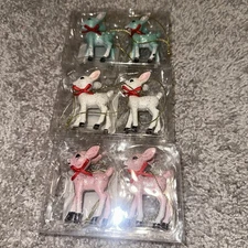 NEW Target Wondershop RETRO WHITE BLUE PINK MINI DEER ORNAMENTS Lot Of 3