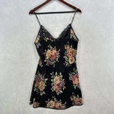 Vintage Val Mode Nightgown Womens L Black Floral Lace Slip Lingerie 90s Grunge