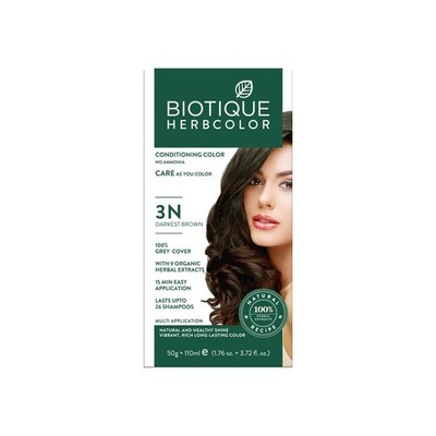 Biotique Herbcolor Conditioning Hair Colour 50g + 110ml Darkest Brown