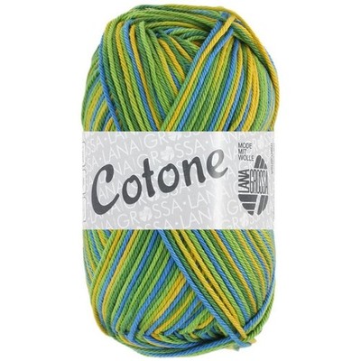 Wolle Kreativ! Lana Grossa - Cotone Print Fb. 352 apfelgrün dunkelgrün blau 50 g