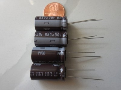 4x Nichicon 680uF 50V PW Series  105C 25mm X 13mm Radial Capacitors 4 X.