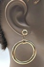 Vintage Large Trifari Gold Tone Hoop Dangle Clip Earrings — photo 1