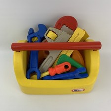 VIntage Little Tikes My First Tool Box Caddy w/ Tools, Level Wrench Ruler Wood
