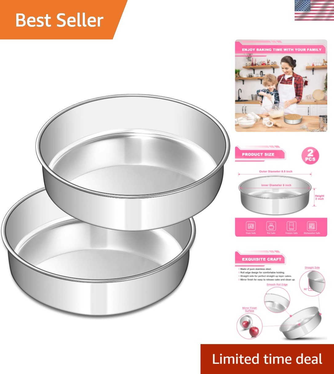 8 Inch Stainless Steel Round Cake Pan Set