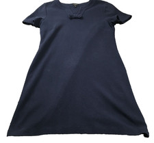 Talbots Women A-Line Dress Sz PL Navy Blue V-Neck Bow Short Sleeve Cotton Knit