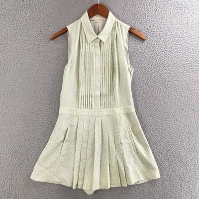 Rachel Roy Pleated Romper Womens Small Sleeveless Pleated Front Collared Green