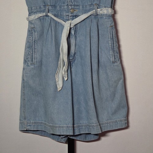 Denim Romper Size Medium Rolled Sleeves Waist Tie Vintage 80s Gloria Vanderbilt - Picture 3 of 9