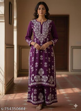 Curvique Women's Chikankari Rayon Kurta Palazzo Set Plus Size XL-8XL