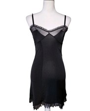 Victorias Secret M Sexy Little Thing Black Satin Slip Dress Ruffle Mesh Y2K 90s