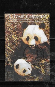 ST THOMAS 1992 PANDA BEARS CTO USED XF OLD SOUVENIR SHEET TOPICAL STAMP