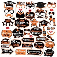 46Pcs Black Graduation Photo Booth Props 2026 Graduation Decorations Orange