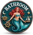 Mermaid Bathroom Metal Tin Sign Vintage Nautical Ocean Wall Art 8x8 In