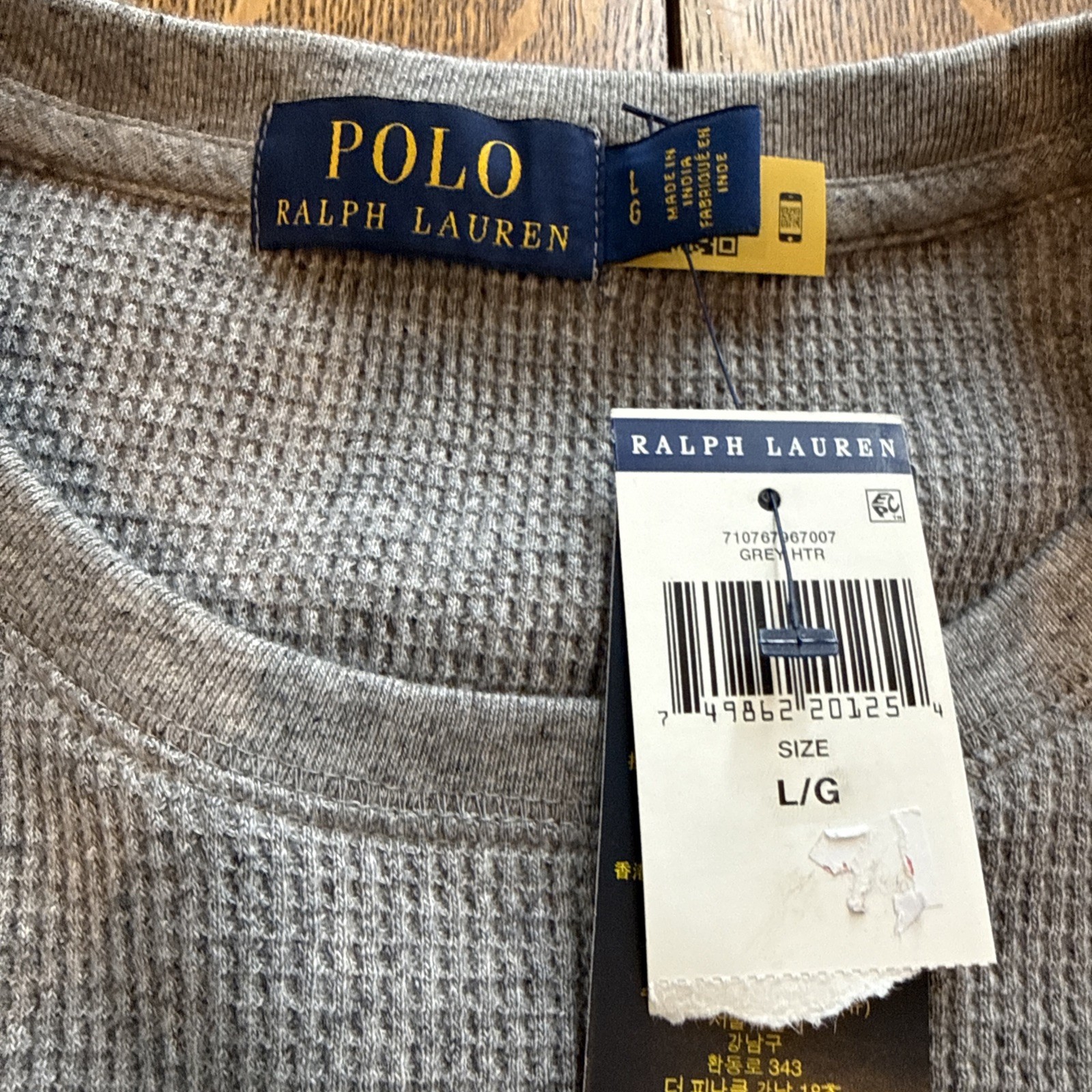 Polo Ralph Lauren Mens Thermal Shirt Large Slim Fit Gray Long Sleeve Waffle Knit thumbnail 5